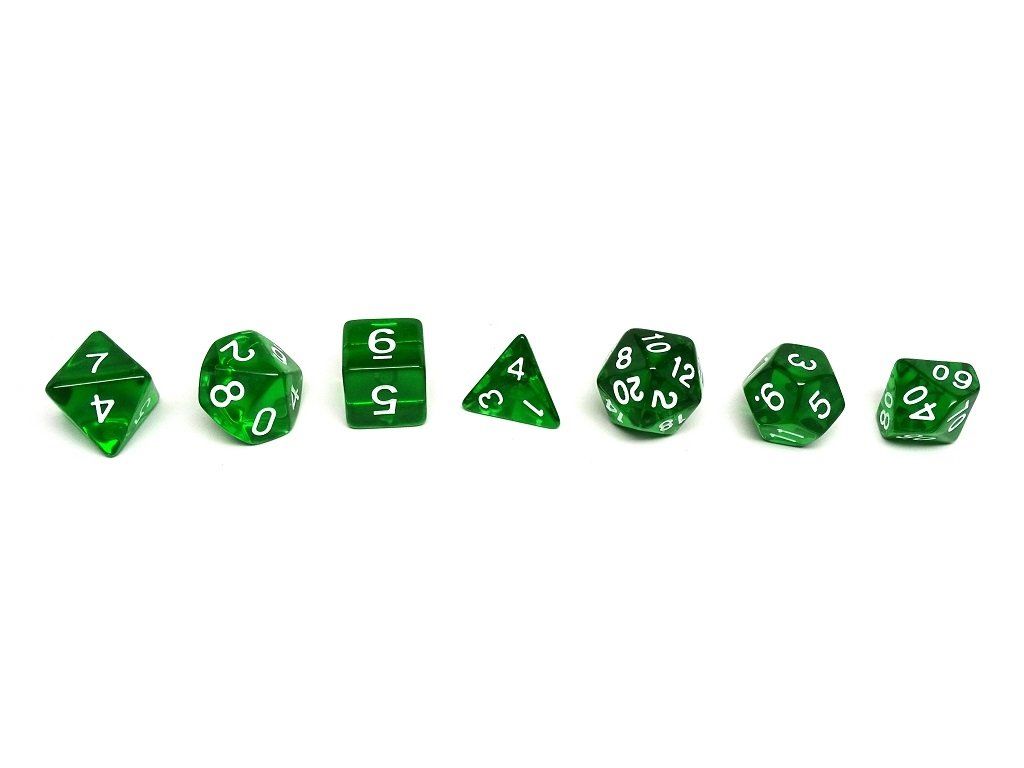 Emerald Green Translucent Dice - 7 Piece Set - Bards & Cards