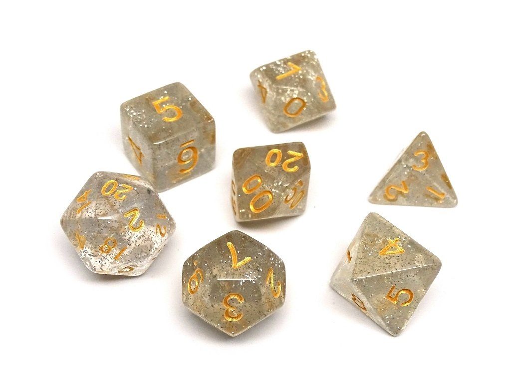 Clear Translucent Galaxy Dice Collection - 7 Piece Set - Bards & Cards