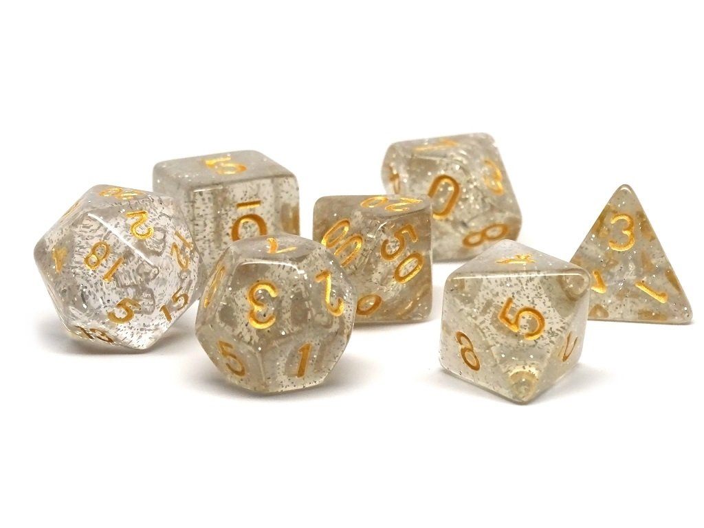 Clear Translucent Galaxy Dice Collection - 7 Piece Set - Bards & Cards