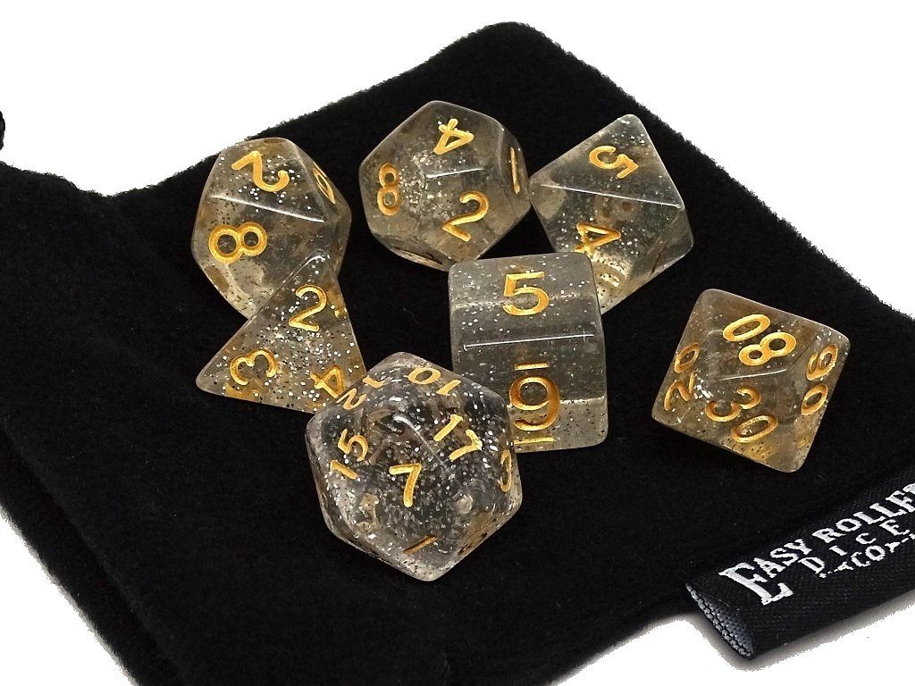 Clear Translucent Galaxy Dice Collection - 7 Piece Set - Bards & Cards