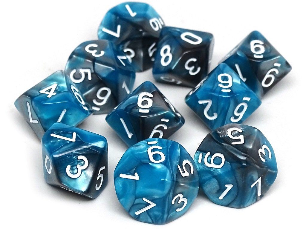 D10 Pack - Ten Count Pack of Teal and Grey Granite 10 Sided Dice - Bards & Cards