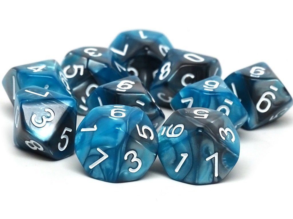 D10 Pack - Ten Count Pack of Teal and Grey Granite 10 Sided Dice - Bards & Cards