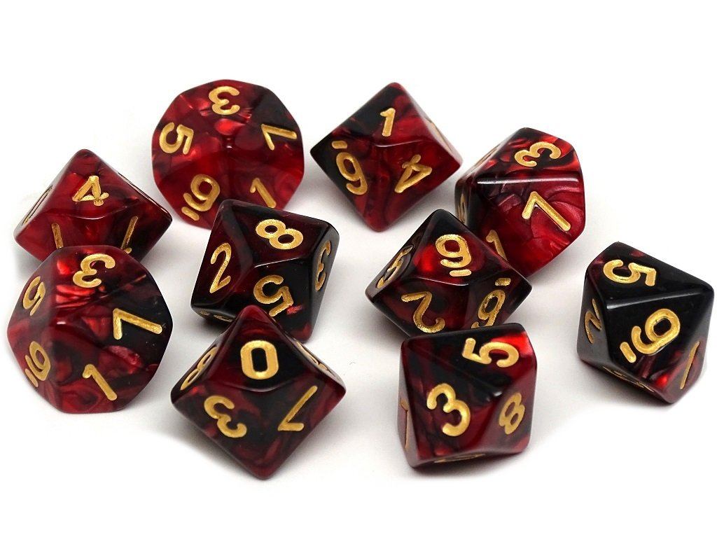 D10 Pack - Ten Count Pack of Lava Swirl 10 Sided Dice - Bards & Cards