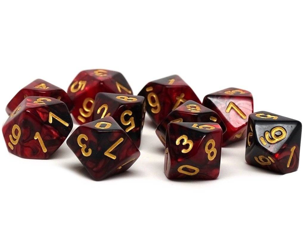 D10 Pack - Ten Count Pack of Lava Swirl 10 Sided Dice - Bards & Cards