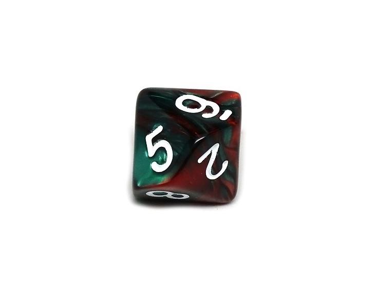 D10 Pack - Ten Count Pack of Green and Red Swirl 10 Sided Dice - Bards & Cards