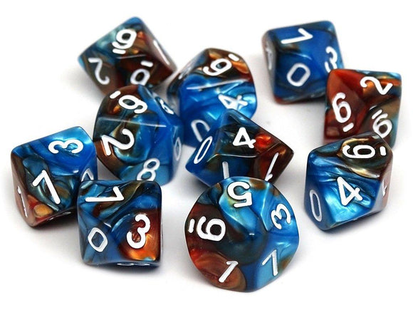 D10 Pack - Ten Count Pack of Cobalt and Copper Granite 10 Sided Dice - Bards & Cards