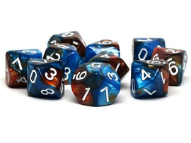 D10 Pack - Ten Count Pack of Cobalt and Copper Granite 10 Sided Dice - Bards & Cards
