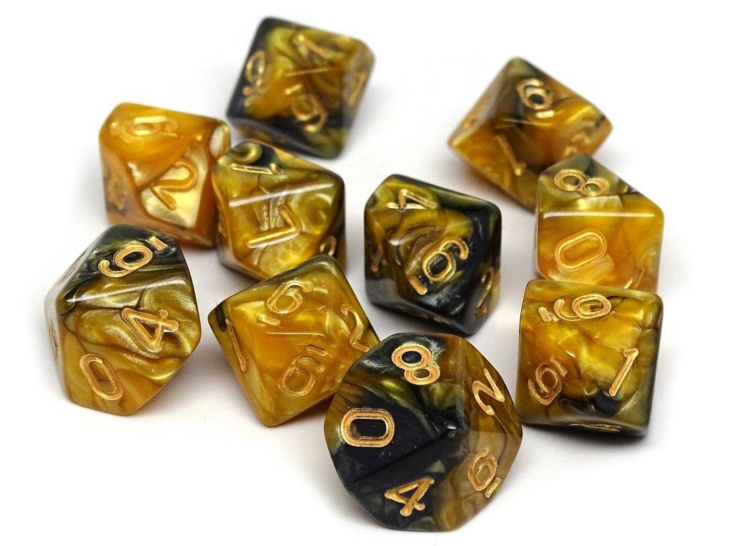 D10 Pack - Ten Count Pack of Yellow and Black Granite 10 Sided Dice - Bards & Cards