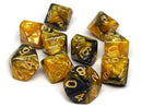 D10 Pack - Ten Count Pack of Yellow and Black Granite 10 Sided Dice - Bards & Cards