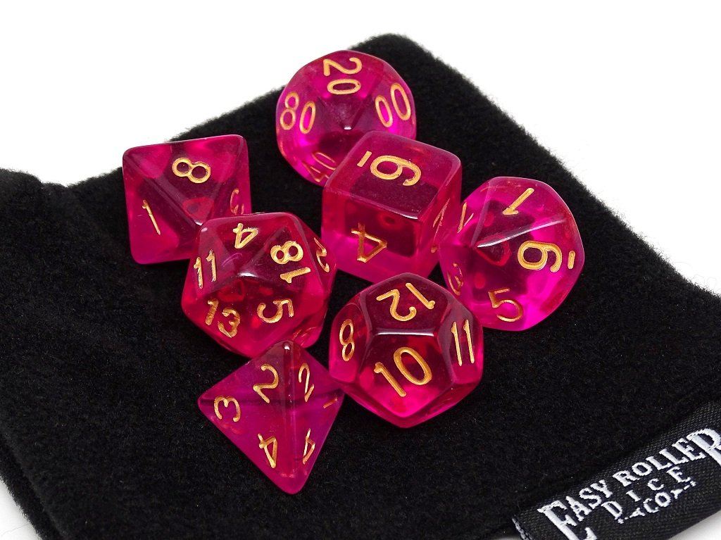 Fuchsia Translucent Dice Collection - 7 Piece Set - Bards & Cards