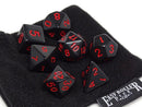 Black Opaque with Red Numbering Dice Collection - 7 Piece Set - Bards & Cards