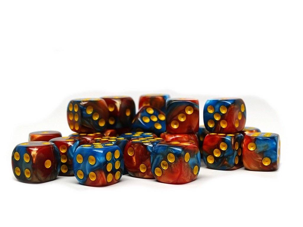 12mm D6 Dice - Cobalt and Copper Swirl - 25 Count Bag - Bards & Cards