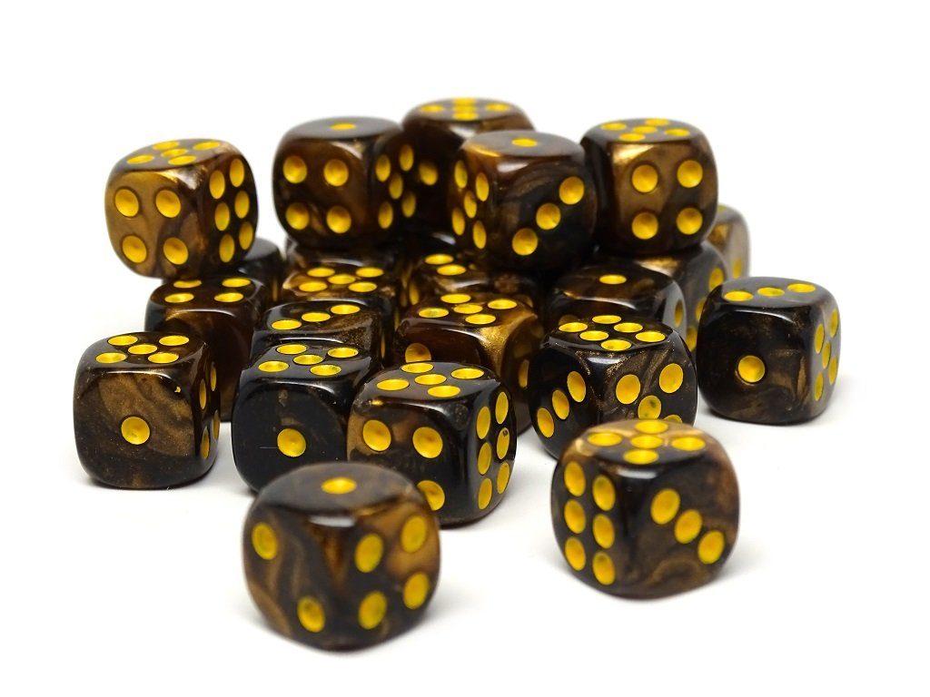 12mm D6 Dice - Yellow and Black Granite - 25 Count Bag - Bards & Cards