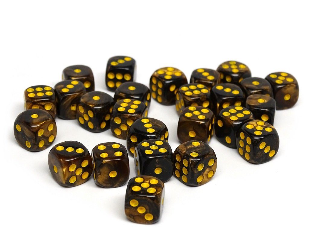 12mm D6 Dice - Yellow and Black Granite - 25 Count Bag - Bards & Cards