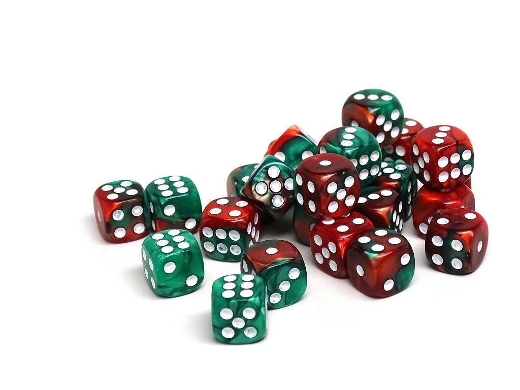 12mm D6 Dice - Green and Red Swirl - 25 Count Bag - Bards & Cards