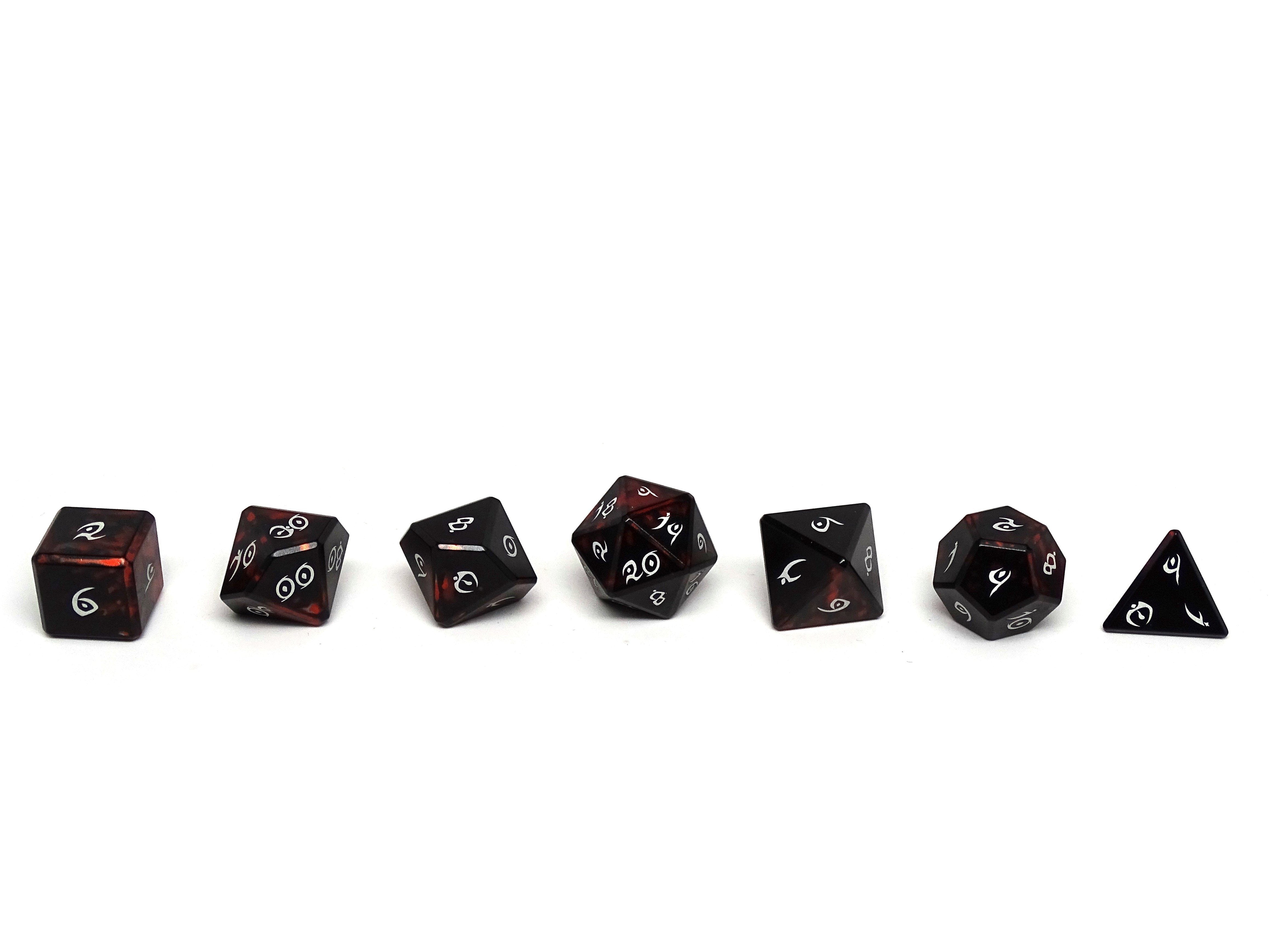 Aluminum Elite Dice of the Elvenkind - Orange 7 Dice Set - Bards & Cards