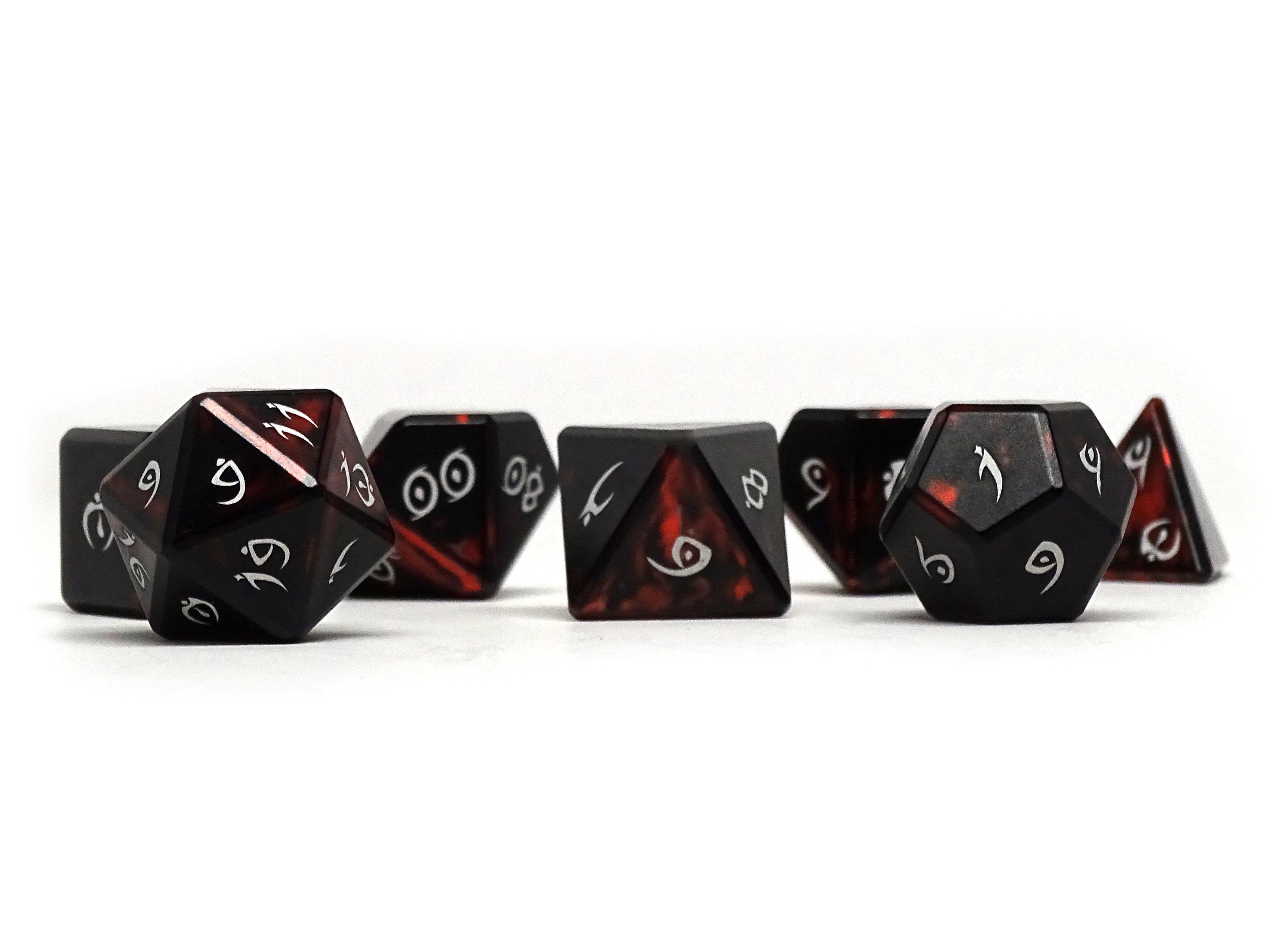 Aluminum Elite Dice of the Elvenkind - Orange 7 Dice Set - Bards & Cards