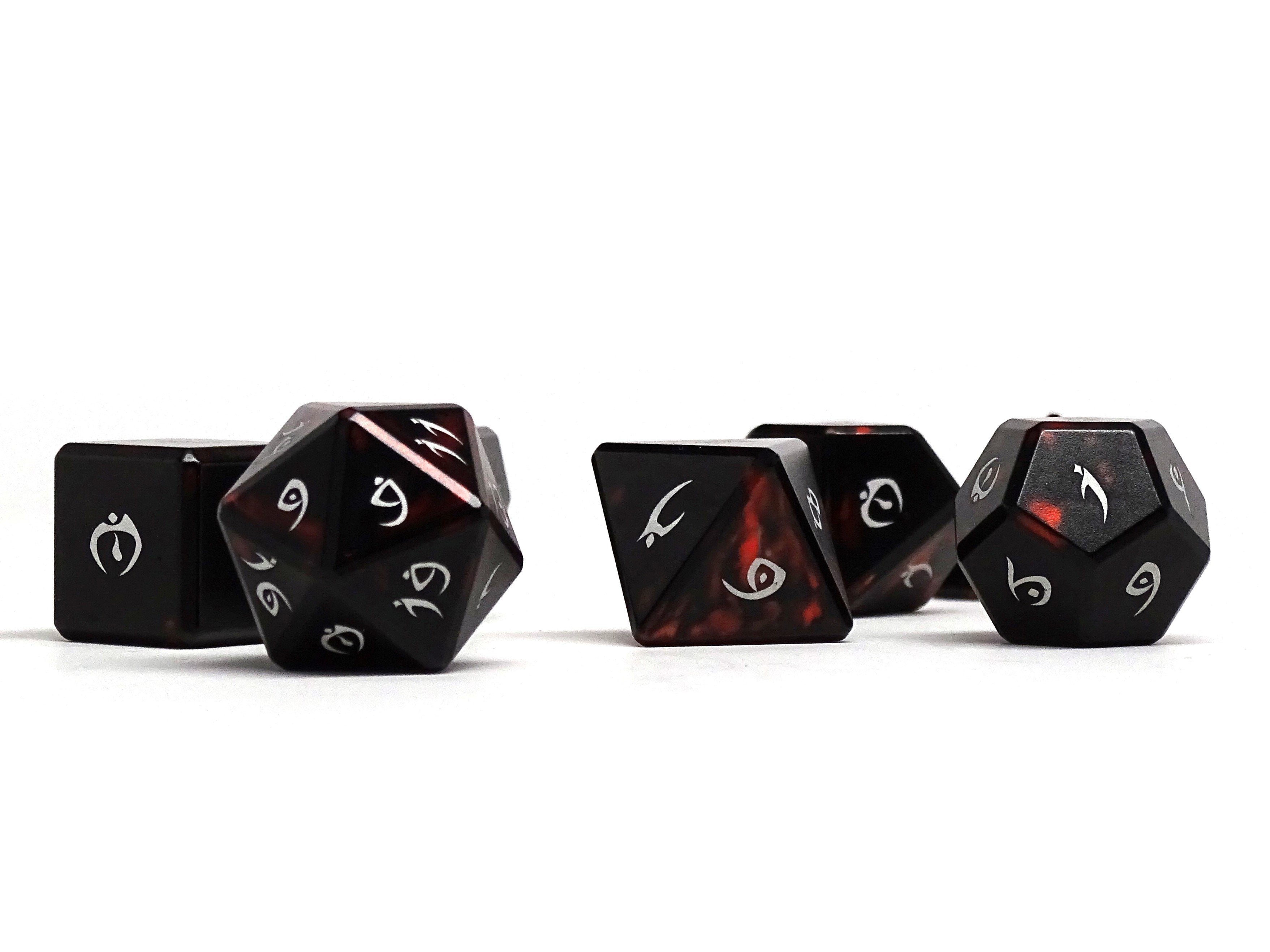 Aluminum Elite Dice of the Elvenkind - Orange 7 Dice Set - Bards & Cards