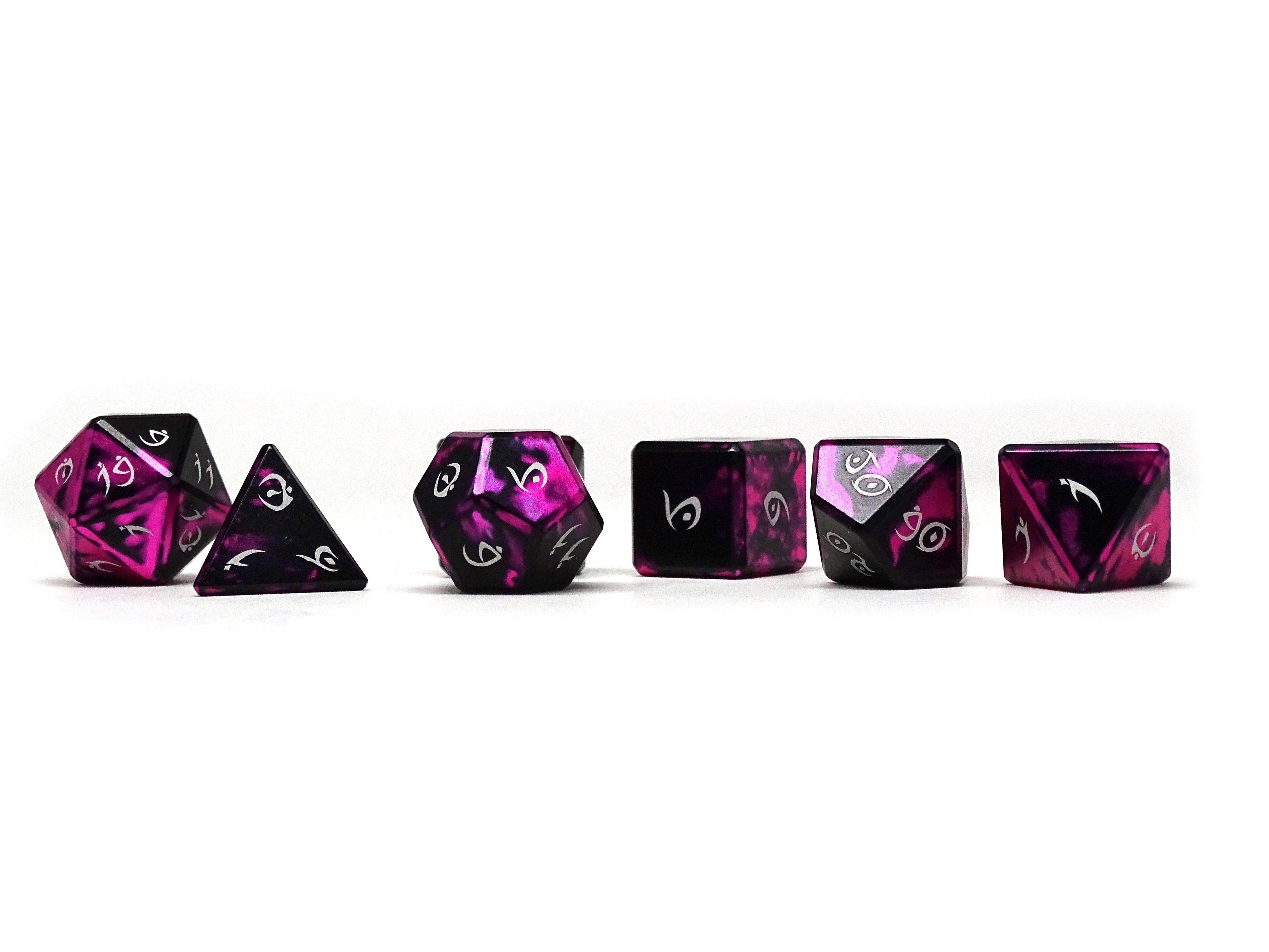 Aluminum Elite Dice of the Elvenkind - Pink 7 Dice Set - Bards & Cards