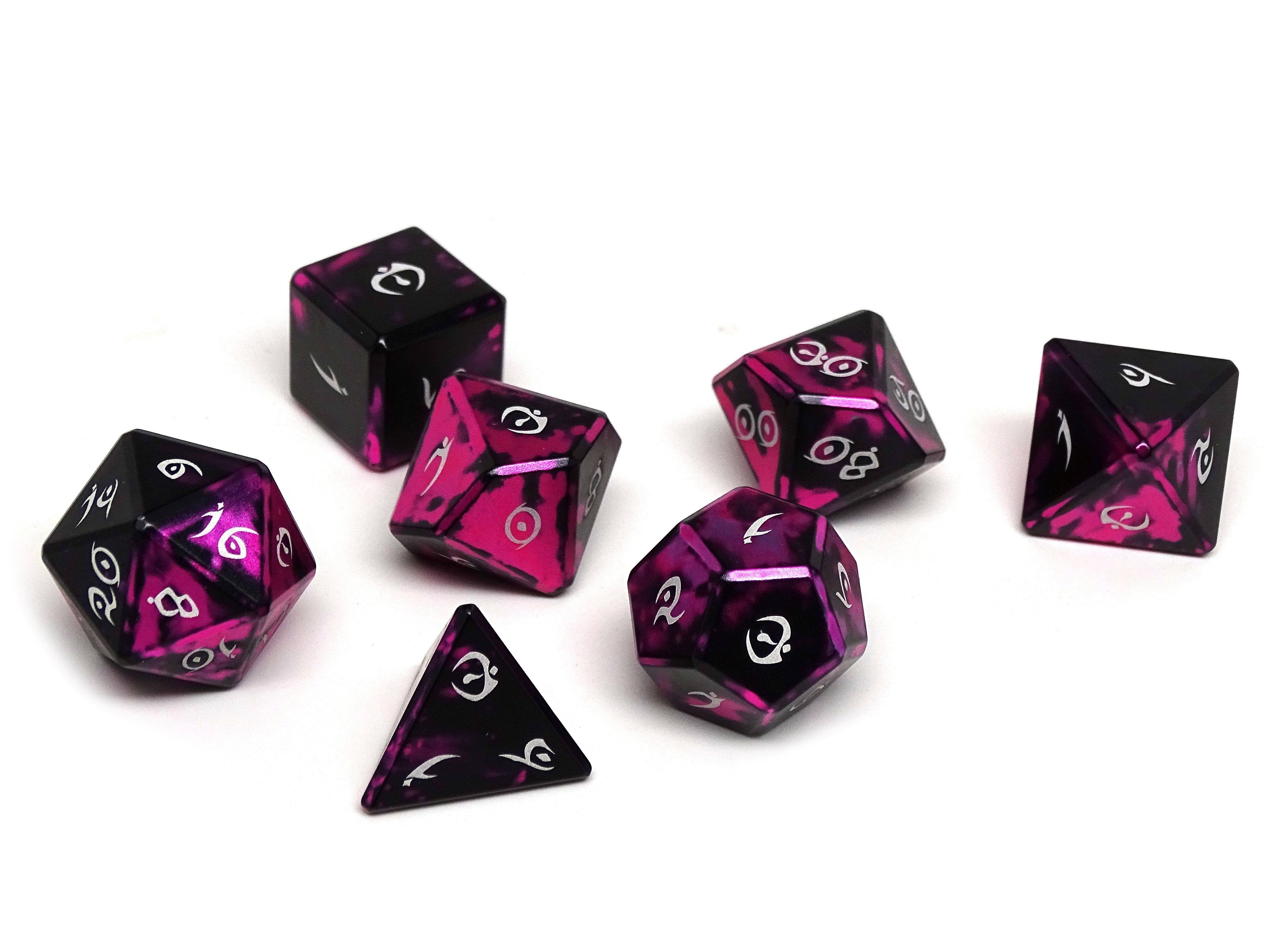 Aluminum Elite Dice of the Elvenkind - Pink 7 Dice Set - Bards & Cards