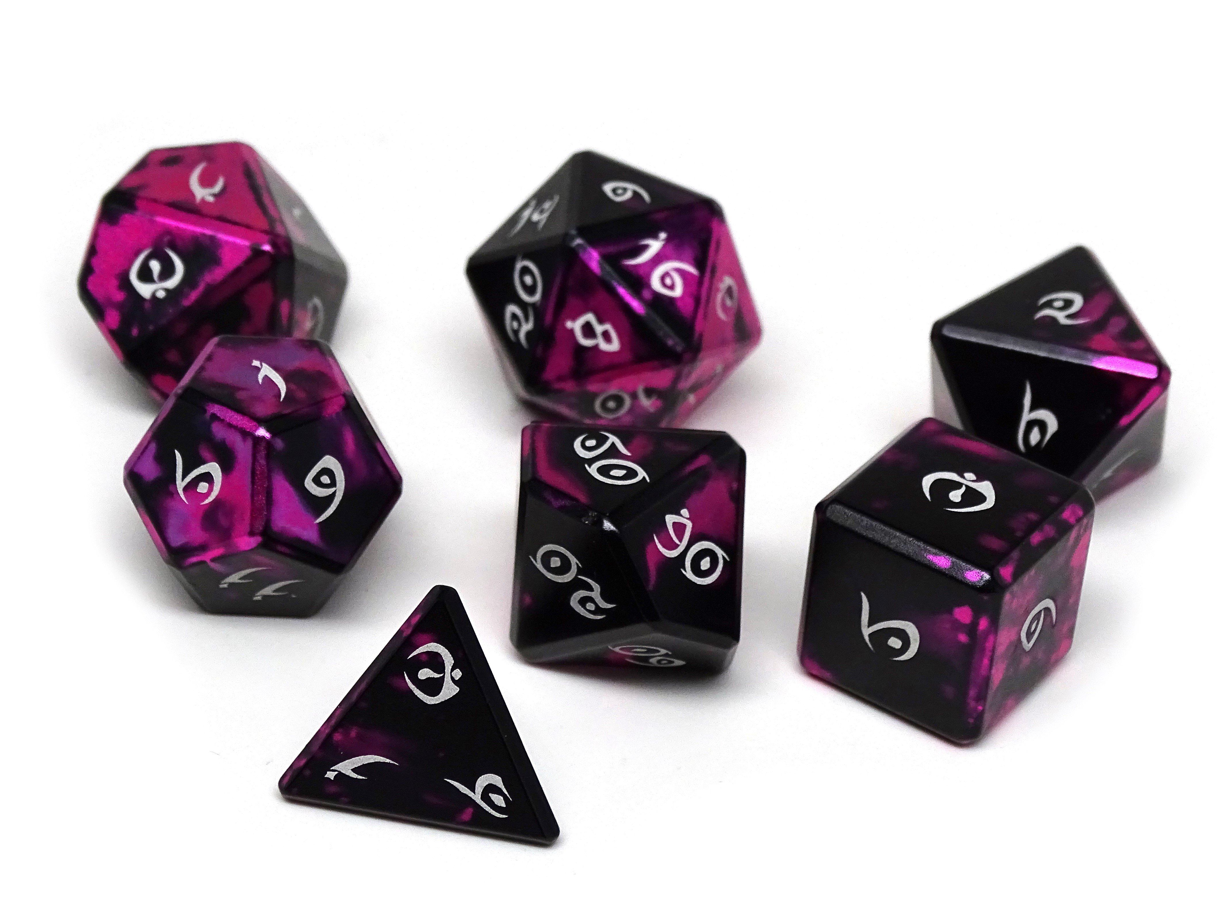 Aluminum Elite Dice of the Elvenkind - Pink 7 Dice Set - Bards & Cards