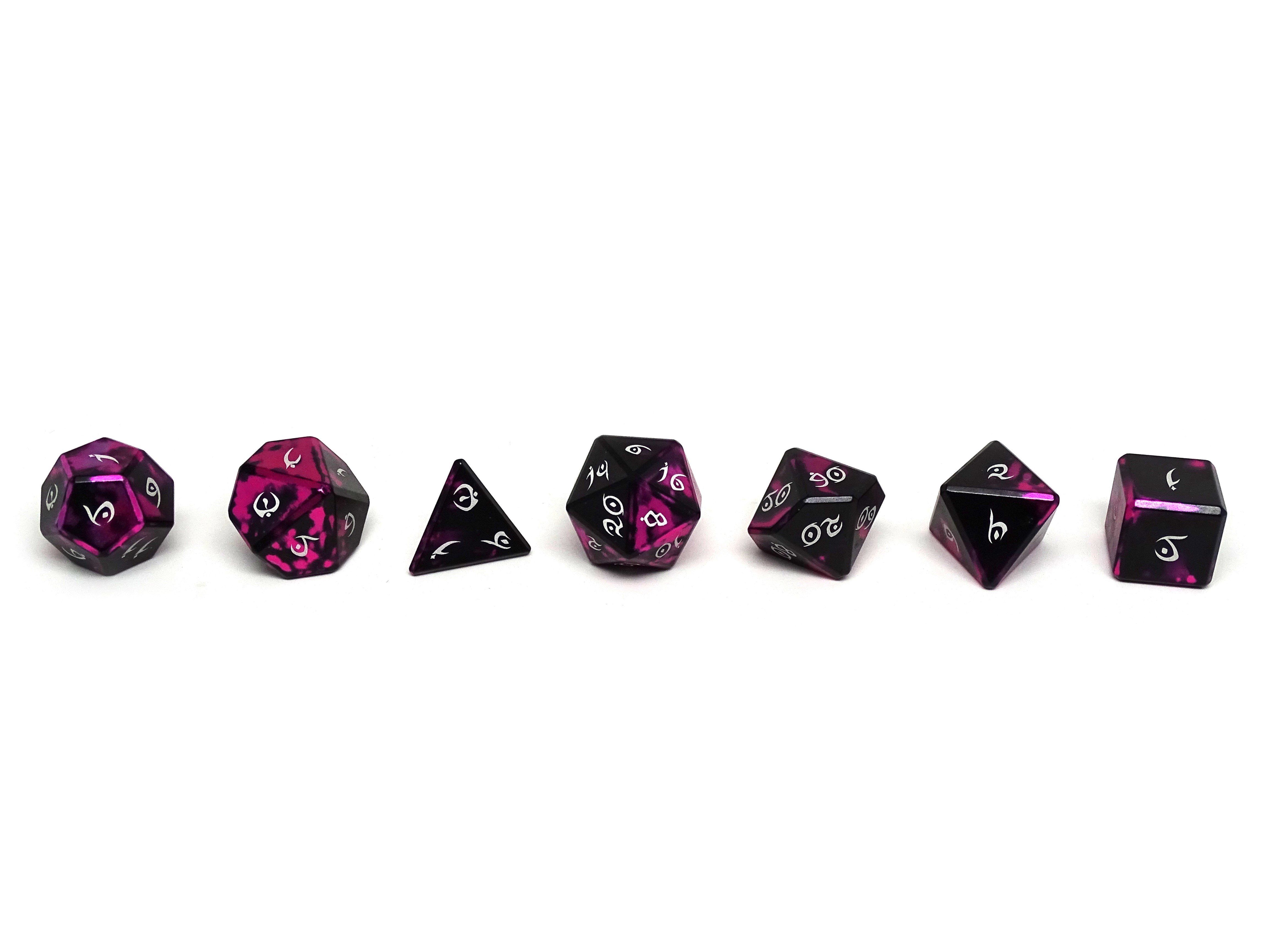 Aluminum Elite Dice of the Elvenkind - Pink 7 Dice Set - Bards & Cards