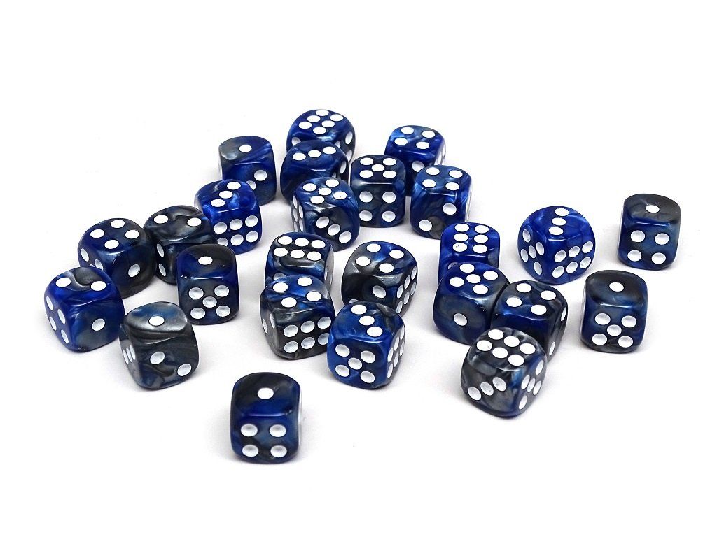 12mm D6 Dice - Blue and Silver Granite - 25 Count Bag - Bards & Cards