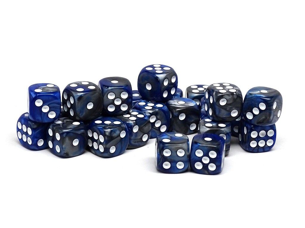 12mm D6 Dice - Blue and Silver Granite - 25 Count Bag - Bards & Cards