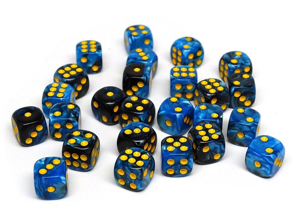 12mm D6 Dice - Blue and Black Swirl - 25 Count Bag - Bards & Cards