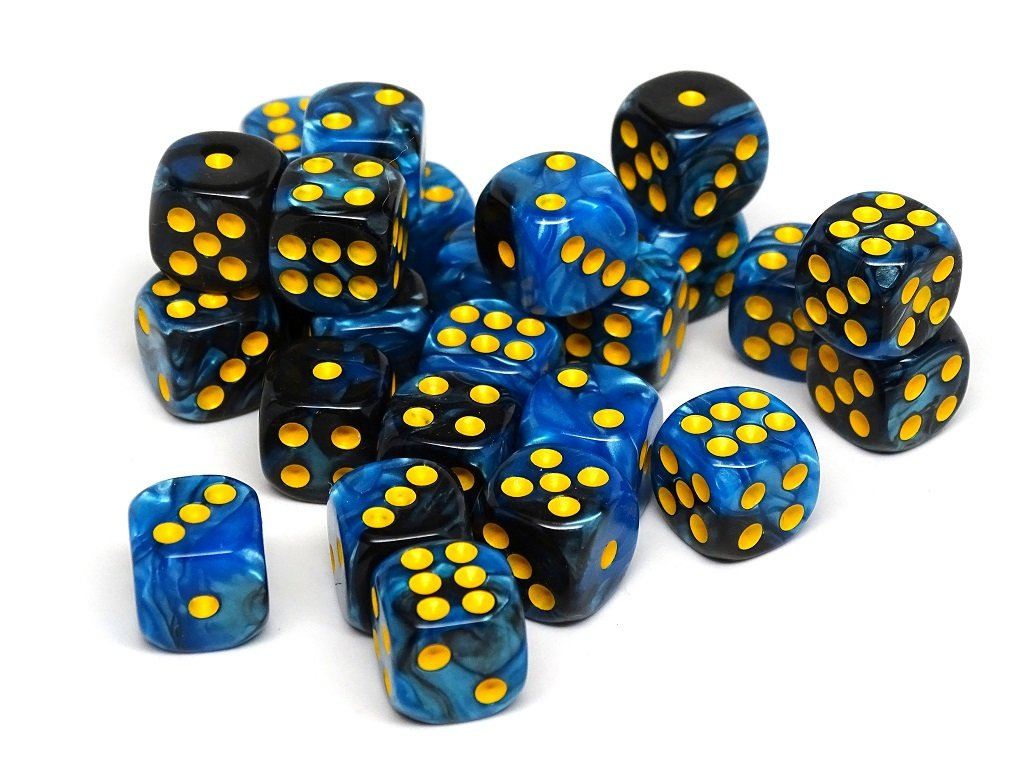 12mm D6 Dice - Blue and Black Swirl - 25 Count Bag - Bards & Cards