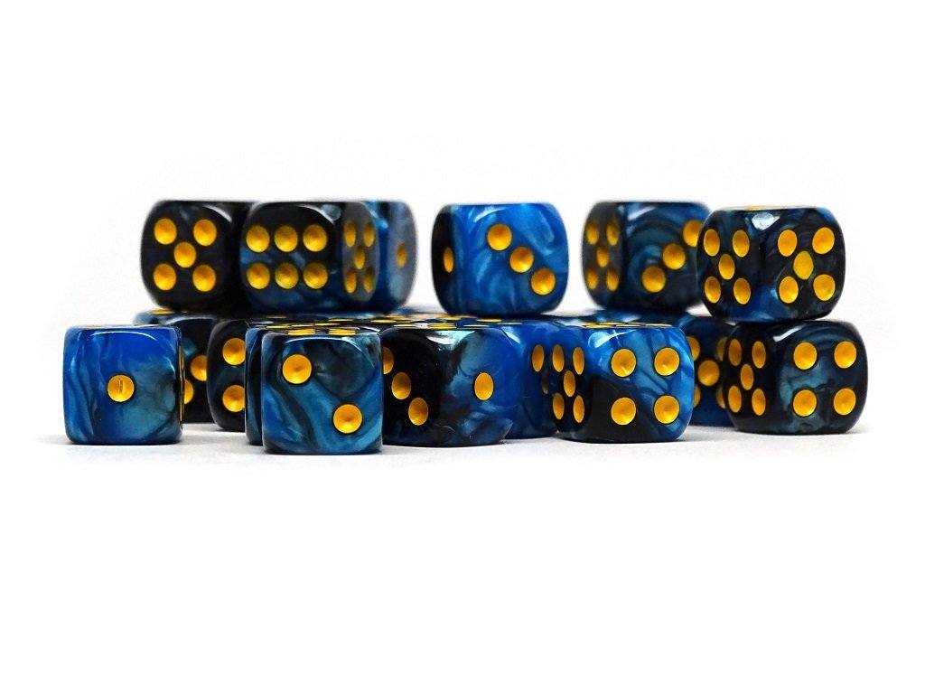 12mm D6 Dice - Blue and Black Swirl - 25 Count Bag - Bards & Cards