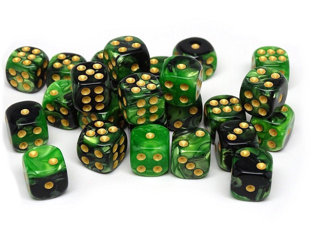 12mm D6 Dice - Green and Black Swirl - 25 Count Bag - Bards & Cards