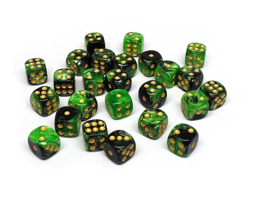 12mm D6 Dice - Green and Black Swirl - 25 Count Bag - Bards & Cards