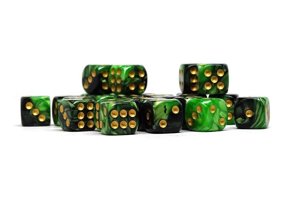 12mm D6 Dice - Green and Black Swirl - 25 Count Bag - Bards & Cards