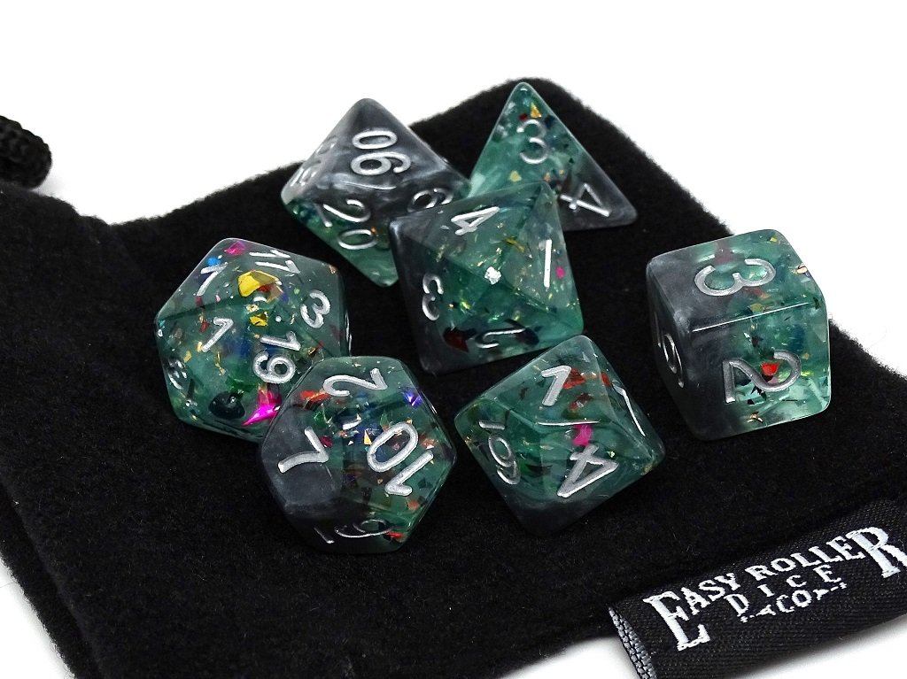 Marble with Green Glitter - Silver Font - 7 Piece Set - Bards & Cards