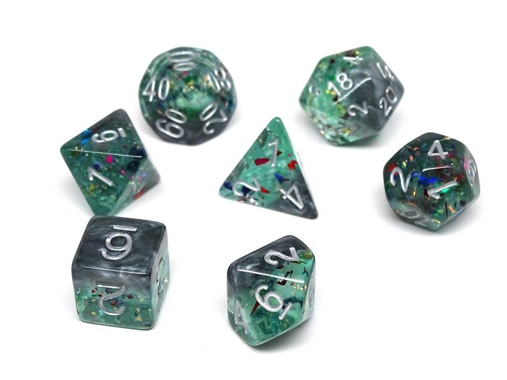 Marble with Green Glitter - Silver Font - 7 Piece Set - Bards & Cards