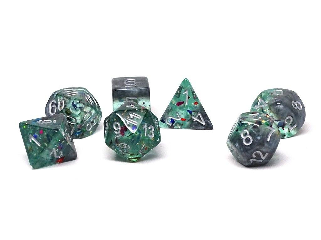 Marble with Green Glitter - Silver Font - 7 Piece Set - Bards & Cards