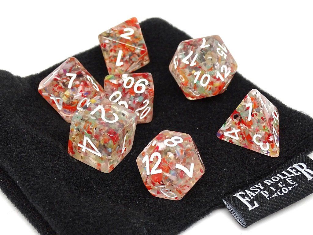 Clear Translucent Speckle Dice Collection - 7 Piece Set - Bards & Cards