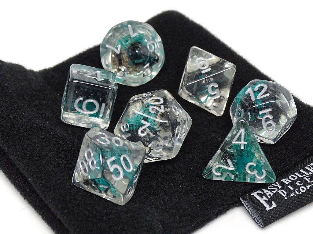 Translucent Neuron Green and Black Dice Collection - 7 Piece Set - Bards & Cards