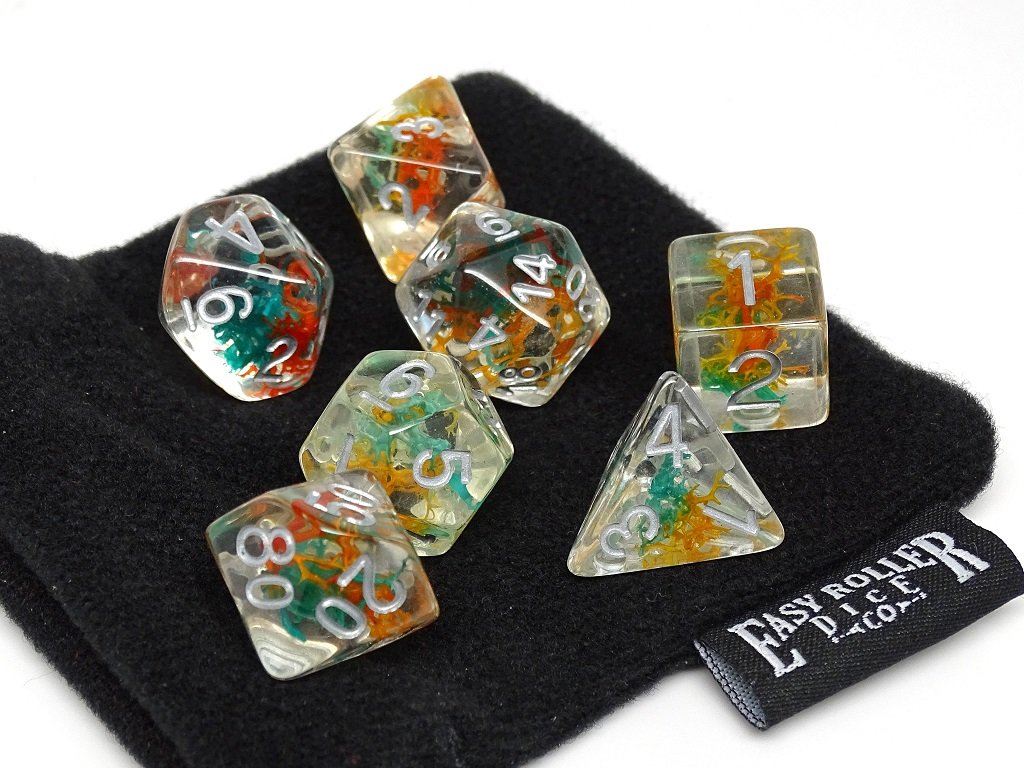 Translucent Neuron Teal and Orange Dice Collection - 7 Piece Set - Bards & Cards