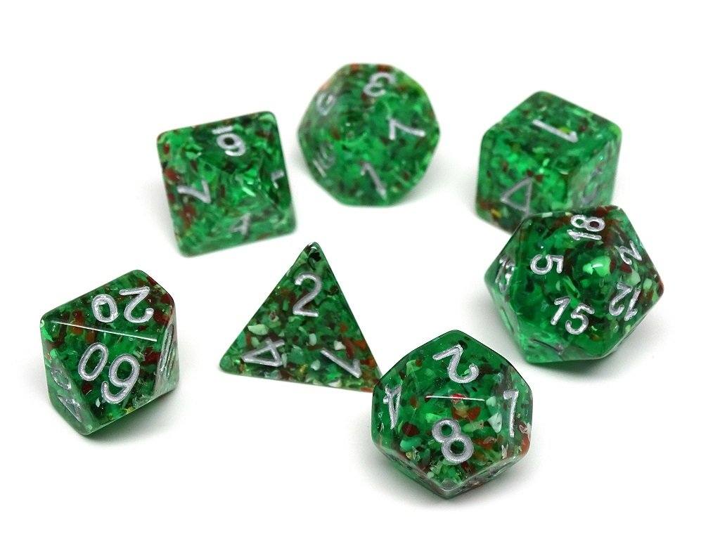 Green Translucent Speckle Dice Collection - 7 Piece Set - Bards & Cards