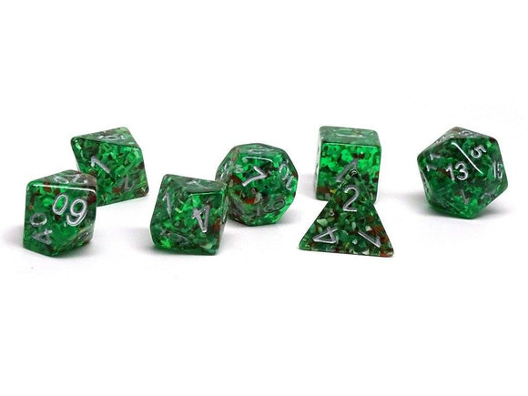Green Translucent Speckle Dice Collection - 7 Piece Set - Bards & Cards