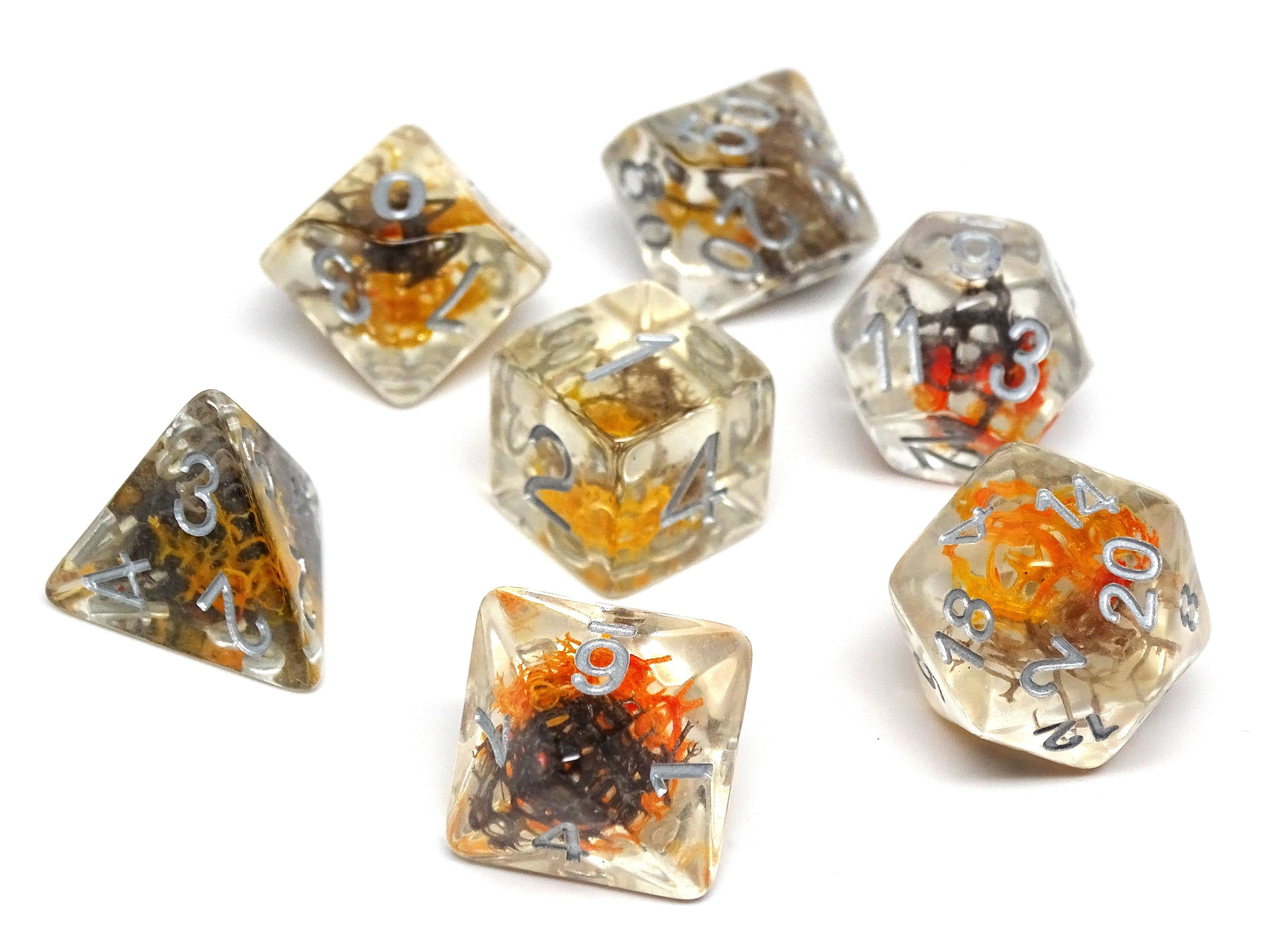 Translucent Neuron Brown and Amber Dice Collection - 7 Piece Set - Bards & Cards