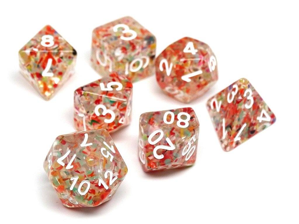 Clear Translucent Speckle Dice Collection - 7 Piece Set - Bards & Cards