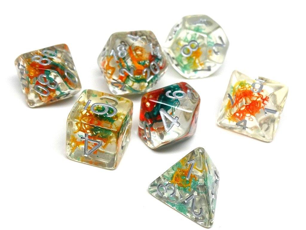 Translucent Neuron Teal and Orange Dice Collection - 7 Piece Set - Bards & Cards