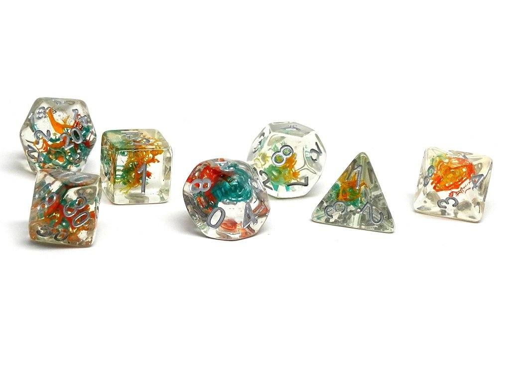 Translucent Neuron Teal and Orange Dice Collection - 7 Piece Set - Bards & Cards