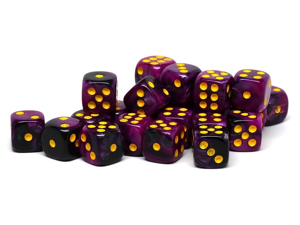 12mm D6 Dice - Purple and Black Swirl - 25 Count Bag - Bards & Cards