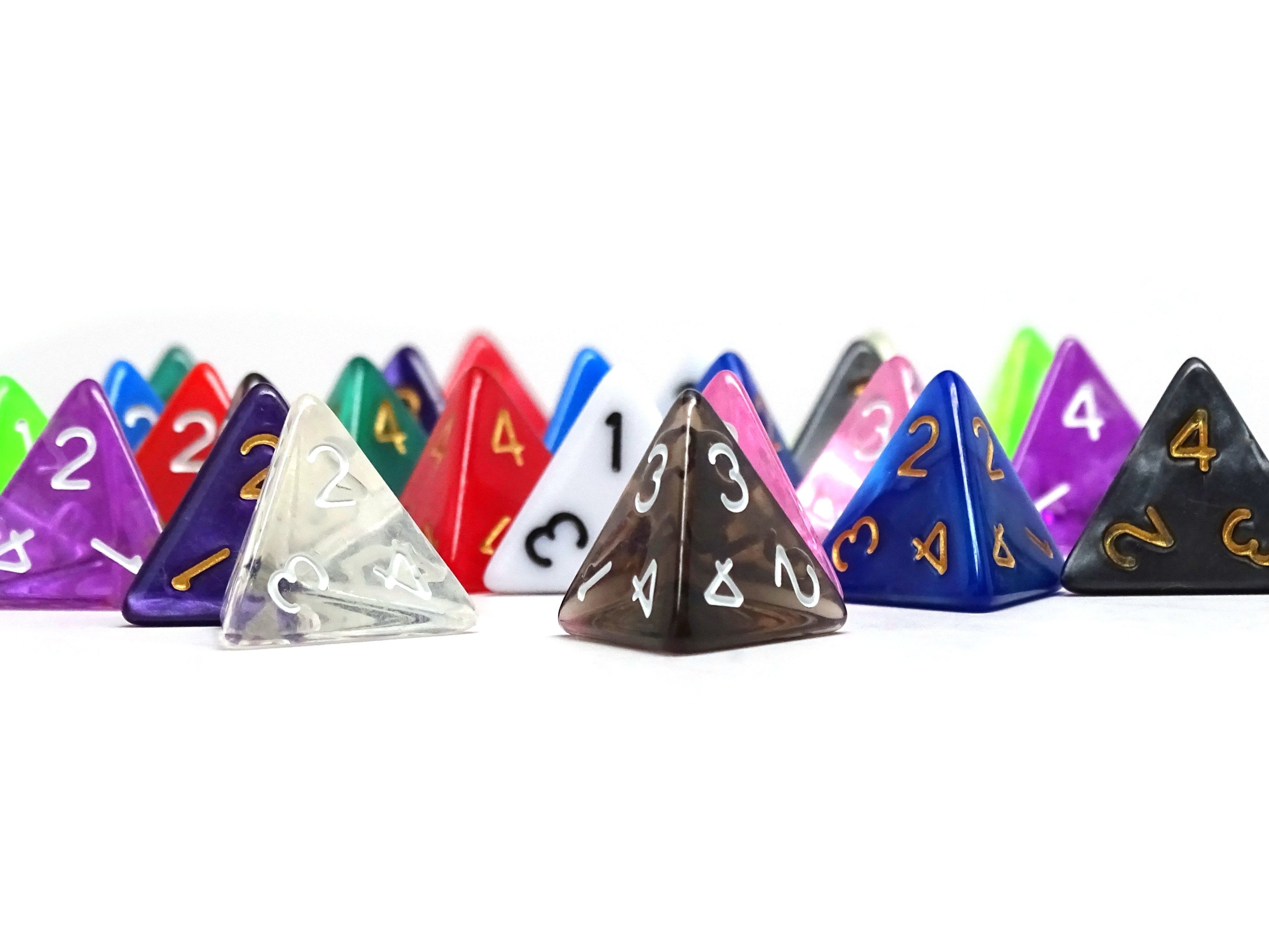 Bulk 4 Sided Dice | 25 Count | Assorted | Multi Colored | D4s - Bards & Cards