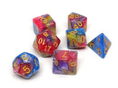 Blue, Pink, and Yellow Marble Dice Collection - 7 Piece Set - Bards & Cards