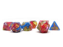 Blue, Pink, and Yellow Marble Dice Collection - 7 Piece Set - Bards & Cards